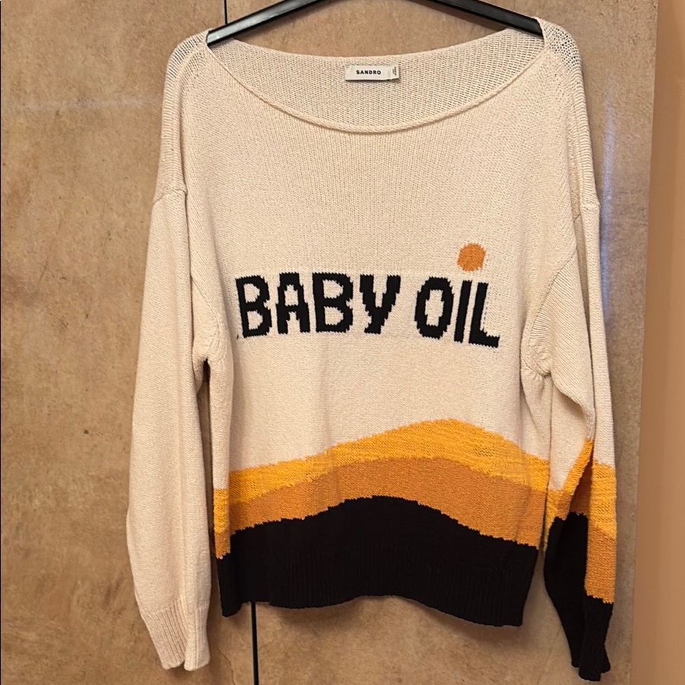 Sandro Cream and Black Graphic Sweater